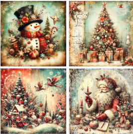 4 motivbilder på papper 12x12 inch - Vintage Jul 3