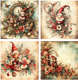 4 motivbilder på papper 12x12 inch - Vintage Jul 1