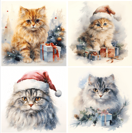 4 motivbilder på papper 12x12 inch - Jul-Katter