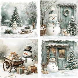 4 motivbilder på papper 12x12 inch - Snögubbar